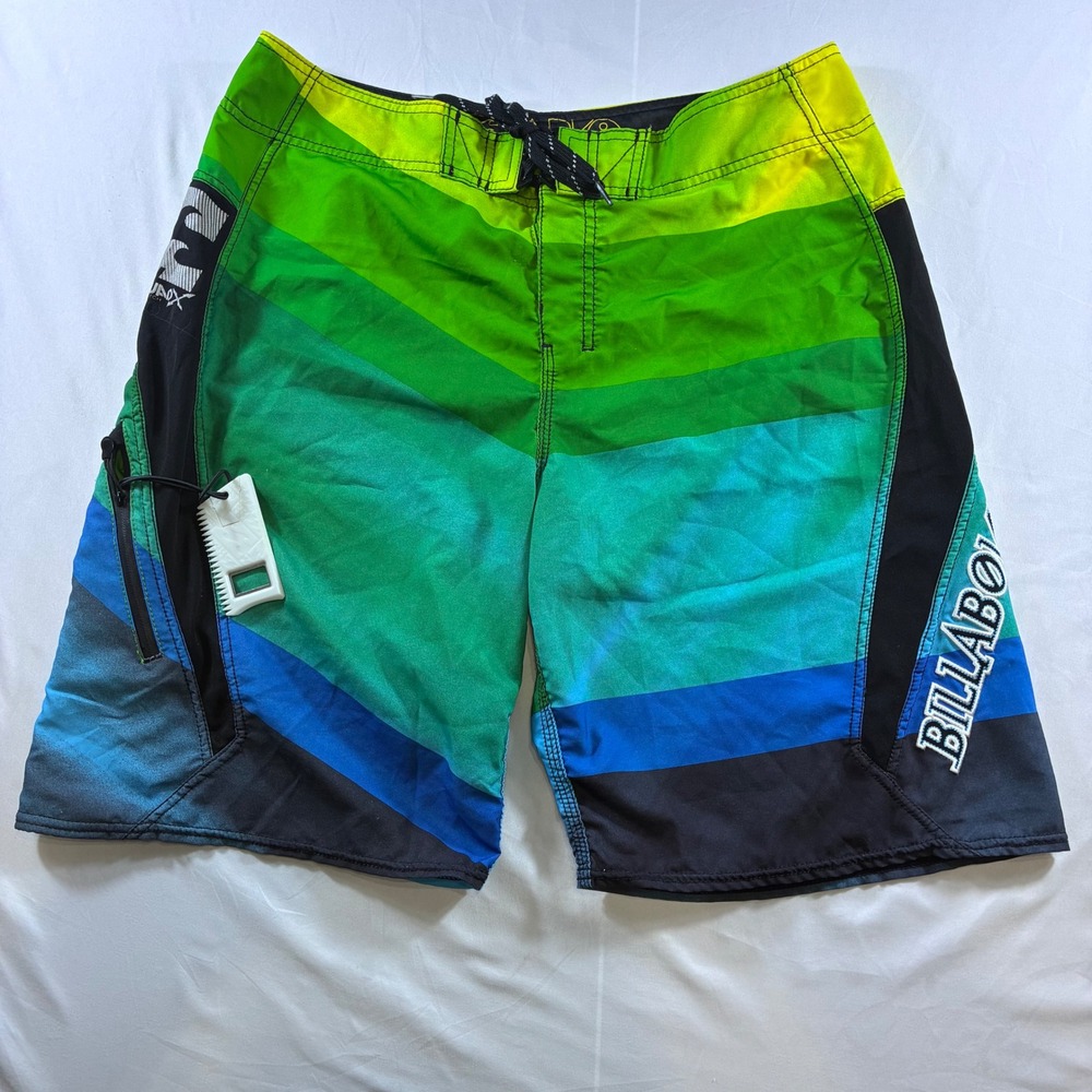 Billabong Platinum Quad X Stretch Board Shorts Mens 36 Green Blue Y2K M104LDOM